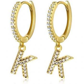 Pendientes de Aro con Letras para Mujeres, 14k Oro Chapado y Circonita