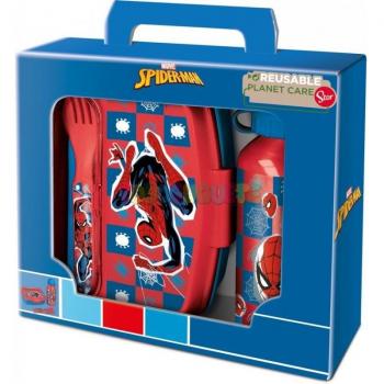 Set de botella de aluminio de 400 ml y fiambrera con cubiertos de Spider-man