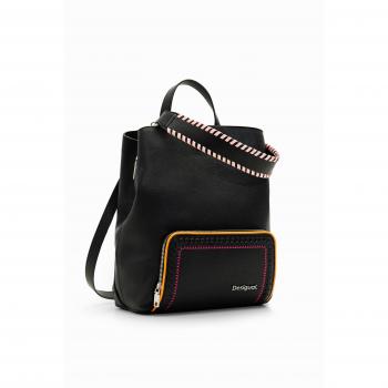 Mochila mediana Desigual bordado negro