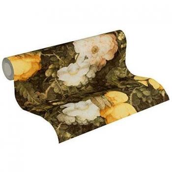 Papier peint intissé Livingwalls Metropolitan Stories 369211 Anke & Daan Amsterdam, motif fleurs Vert foncé Jaune, dimensions 10,05 x 0,53 m