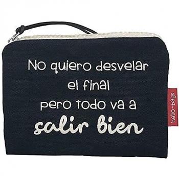 Hello-Bags. Billetero Monedero Tarjetero. Algodón 100%. Con cremallera y forro interior. Incluye sobre kraft. Modelo: NOQUIERO. Color: Negro. 14*10 cm