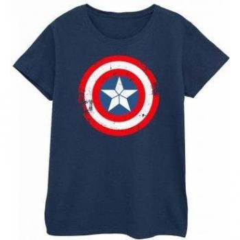 Camiseta de Algodón para Mujer Capitán América Guerra Civil Escudo Desgastado
