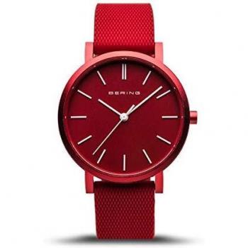 BERING Reloj de pulsera unisex de cuarzo con correa de silicona y cristal de zafiro, rojo/rojo
