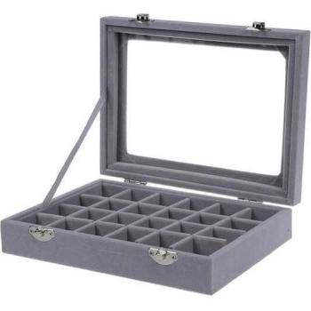 Caja de Rejilla de Terciopelo con Vidrio – Organizador de Joyas para Anillos y Pendientes