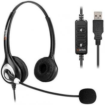 Wantek USB Stereo Headset with Noise-Cancelling Microphone and Volume Control, Business UC for Skype, SoftPhone, Call Center, Crystal Clear Chat, Extra Comfortable (UC602)