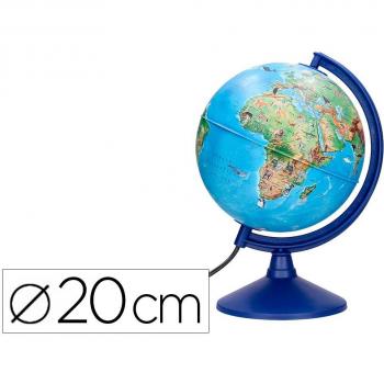 Globo terráqueo con luz físico y político con animales 20 cm