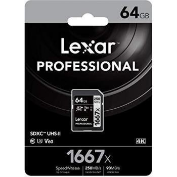 Lexar Professional SDHC 64GB 1667x UHS-II Class 10/U3 V60 Scheda di Memoria SD