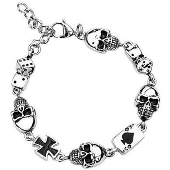 EtNox hard and heavy Gambling Skull Pulsera Hombre Plateado