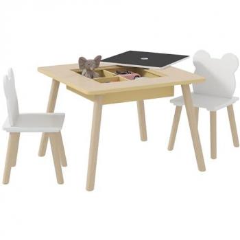 Mesa Infantil Aiyaplay 60×60 cm – Madera de Pino Natural y Blanco