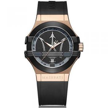 Reloj para Hombre, Colección Potenza, Movimiento de Cuarzo, Solo Tiempo con Fecha, en Acero, PVD Oro Rosa, PVD Negro y Poliuretano