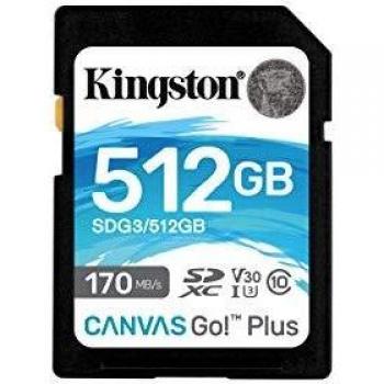 Kingston SDG3/512GB Scheda di Memoria SD (512GB SDXC Canvas Go Plus 170R C10 UHS-I U3 V30)