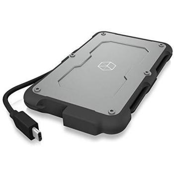 ICY BOX Alloggiamento esterno USB-C per HDD/SSD da 2,5, impermeabile, USB 3.1 (Gen 2, 10 Gbps), cavo integrato, argento/nero