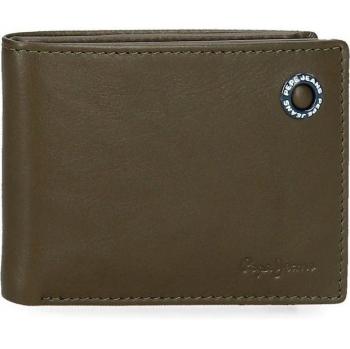 Pepe Jeans para hombre. Cartera de piel Badge Caqui -11x8x1cm
