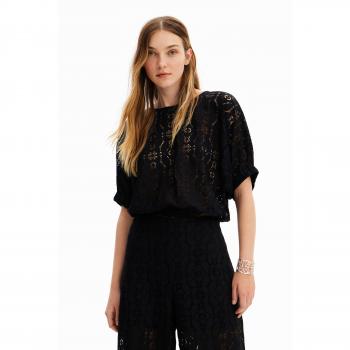 Blusa Desigual Lucca abullonada encaje negro