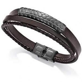 Viceroy Pulsera de Hombre Beat de Piel Triple Marrón con Placa de Acero IP Gun