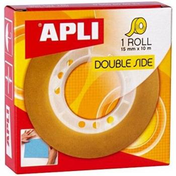 Caja Rollo Cinta Adhesiva Doble Cara Transparente 15mm X 10m