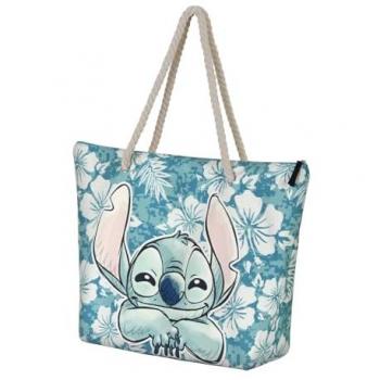 Stitch, Bolso de Playa Stitch, Bolsa de Playa Stitch, con Cremallera, Asa, Licencia 100% Oficial, Color Verde, 37 x 52 x 17 cm, Kiglam