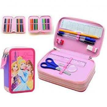 Estuche Escolar Disney Princesas Rapunzel y Cenicienta con 3 Cremalleras