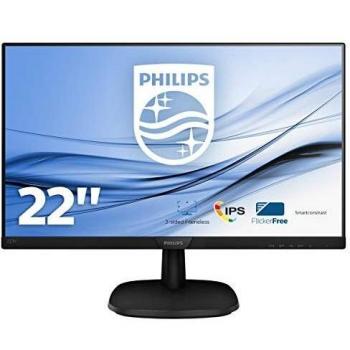 Philips Monitor 223V7QDSB LED IPS Full HD, 22, 1920 x 1080, 5 ms, 3 Side Frameless, Cornici Sottili, Flicker Free, HDMI, DVI, VGA, Attacco VESA, Nero