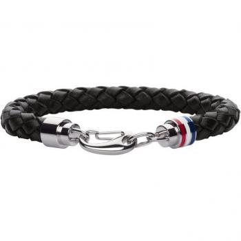 Pulsera Tommy Hilfiger de Cuero Negro Trenzada con Cierre Mosquetón para Hombre