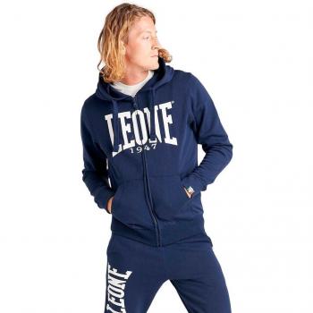 Felpa a zip con cappuccio “Leone 1947” logo grande blu scuro bianco – taglia M