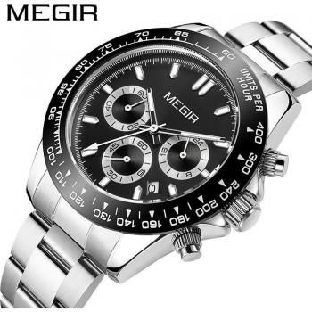 Reloj MEGIR Creativo Cronógrafo de Lujo en Cuero Negro