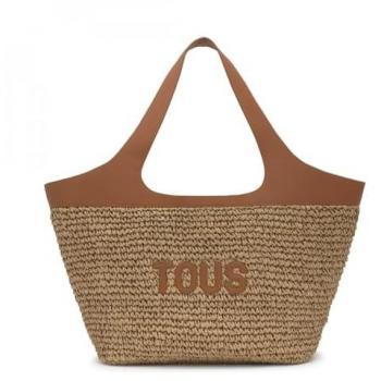 Bolso Capazo Grande Tous con Broche en Rafia y Piel