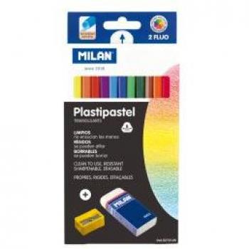 MILAN CERAS DE COLOR PLASTIPASTEL CON GOMA Y SACAPUNTAS EST 12 UDS