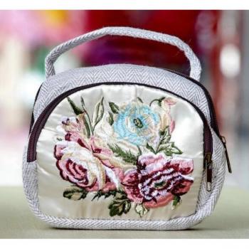 Bolso de lona con lentejuelas brillantes y bordado de pavo real para mujer