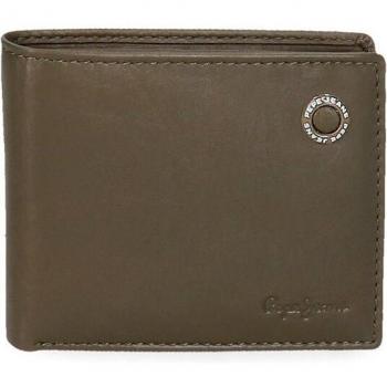 Pepe Jeans. Cartera de piel Badge con tarjetero Caqui
