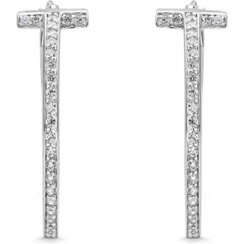 Pendientes Criollos Plata T Letra Circonitas Blancas