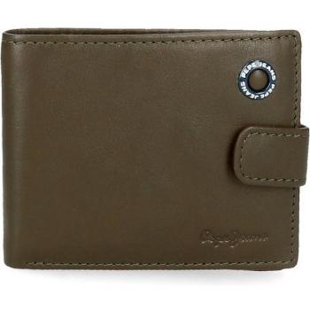 Pepe Jeans cartera de piel Badge Caqui con cierre de clic