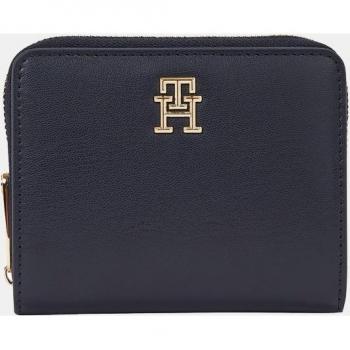 Cartera Compacta Tommy Hilfiger Azul Marina con Cremallera y Logo TH Metalizado