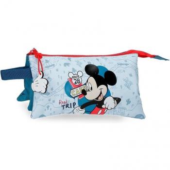 Estuche Mickey Road Trip tres compartimentos azul