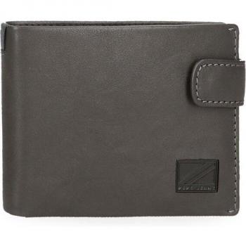 Pepe Jeans. Cartera vertical de piel Staple Gris con cierre de click