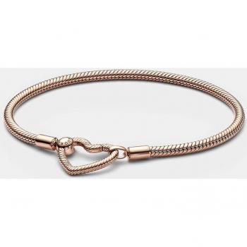 Pulsera Pandora Moments Cadena de Serpiente Cierre Corazón Rosado