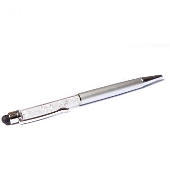 Penna a sfera 2 in 1 di qualità con cristalli ed estremità posteriore gommata per touchscreen. 1 ricariche incluse (ARGENTO)