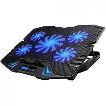 Ewent EW1259 Supporto Sistema di Raffreddamento per Notebook, MacBook 15.6 / 17 pollici con 5 Ventole Silenziose e con velocità regolabile e Luce LED