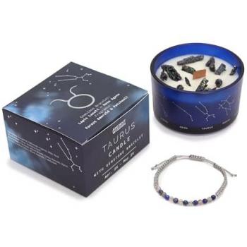 Velocidad Zen: Vela de Soja Tauro con Pulsera de Lapislázuli y Ágata