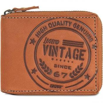 Cartera Hombre Vintage con Cremallera Marrón