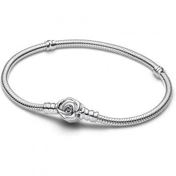 Pulsera Pandora Moments Cadena de Serpiente con Cierre Rosa Floreciendo