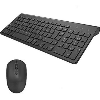 Tastiera Wireless PC con 2-in-1 USB Nano per PC Windows, Mac(Ultra-Sottile Silenzioso) (Nero)