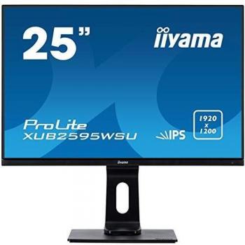 Iiyama Prolite XUB2595WSU-B1 63,36 cm, 25 Pollici, IPS LED-Monitor 16:10, VGA, HDMI, DisplayPort, USB2.0, Ultra-Slim-Line, Regolabile in Altezza, Pivot, Nero