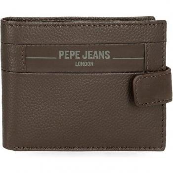 Pepe Jeans. Cartera vertical de piel Checkbox Marrón con cierre de click