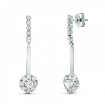 Pendientes largos oro blanco 18k mujer 33 mm. barra lisa vertical circonitas