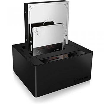 ICY BOX 2-bay docking station for SATA hard drives from 2.5 and 3.5 and SSD, USB 3.1 Type-C (Gen 2, 10 Gbit/s), cloning function, Black (IB-121CL-C31)