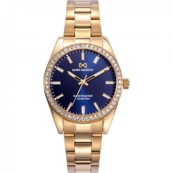 Reloj Dorado con Circonitas y Esfera Azul – Modelo MM1001‑37