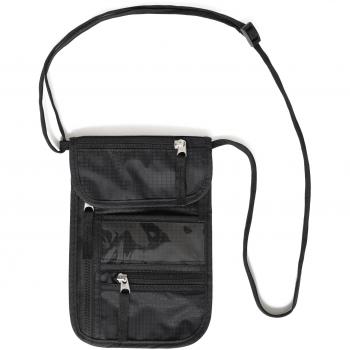 Bolsa bandolera de viaje negra con 5 bolsillos (1 para móvil) para hombre, mujer y niño