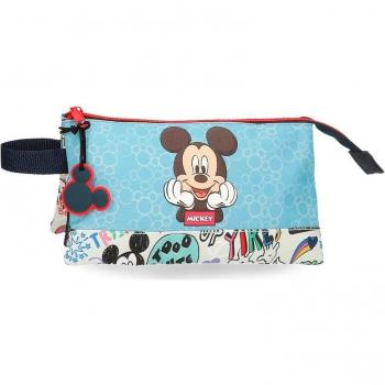 Estuche Mickey Be Cool tres compartimentos azul