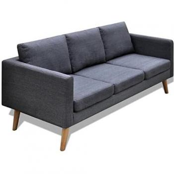 VidaXL Sofá Gris Claro 3 Plazas Tela Robusta Madera